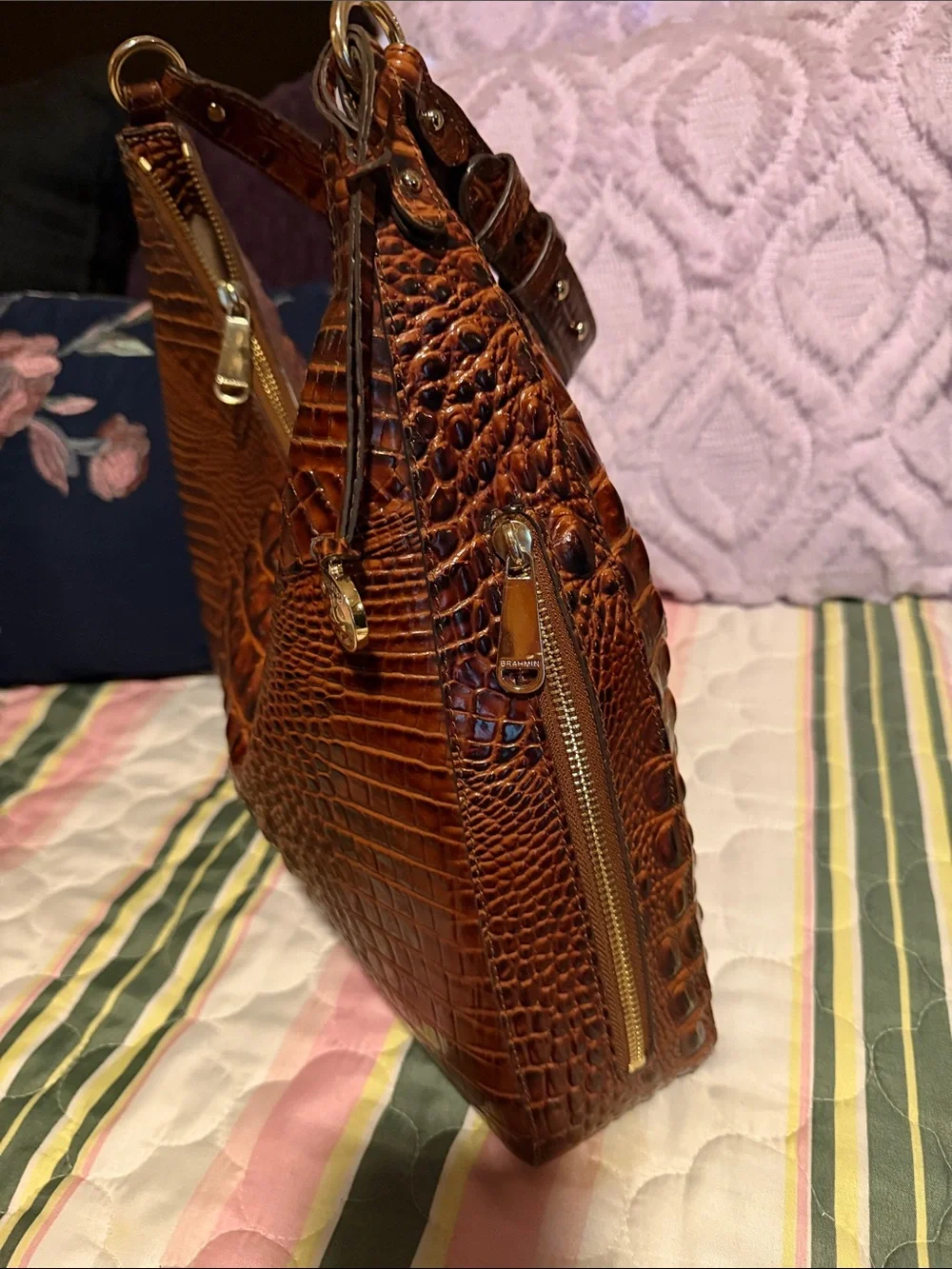 Brahmin Cognac Croc-Embossed Shoulder Bag